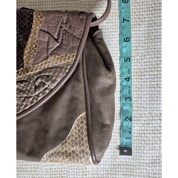 Vintage 80s Eleganza by JJ Purse Envelope Handbag Genuine Leather Brown Snakeski - Picture 10 of 10